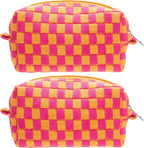 Checkered Makeup Bag for Purse, Small Cosmetic Pouch,Red Orange,2 Pack | Cute Zipper Makeup Organizer for Women, Travel Essentials, Toiletries, Makeup Brushes, Beauty Accessories&Bridesmaid Gifts by PAZIMIIK
