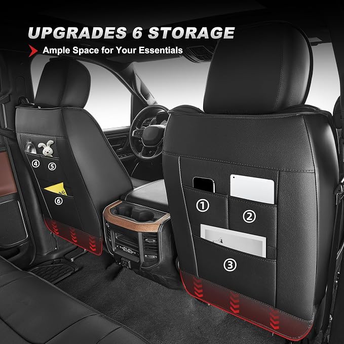 TTX LIGHTING Custom Fit Ram 1500/2500/3500 Front Seat Covers 2012-2026 | Heavy Duty Protection with Original Seat Pattern Waterproof Faux Leather Custom Fit Design for Truck Interiors - Image 5