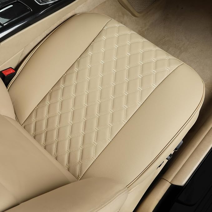Black Panther 1 Pair of PU Car Seat Covers, Full Wrapping Front Bottom Seat Protector Compatible with 95% Vehicles, Anti-Slip (W 21.26''×D 20.86”), Beige - Image 7