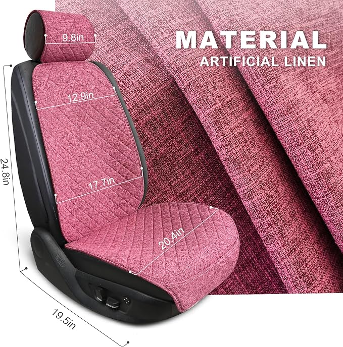 BOPUOVRE Linen Front Car Seat Covers Breathable Fabric | Car Seat Protector Universal Fit Cars Vans SUVs Trucks 2 Units Pink - Image 4