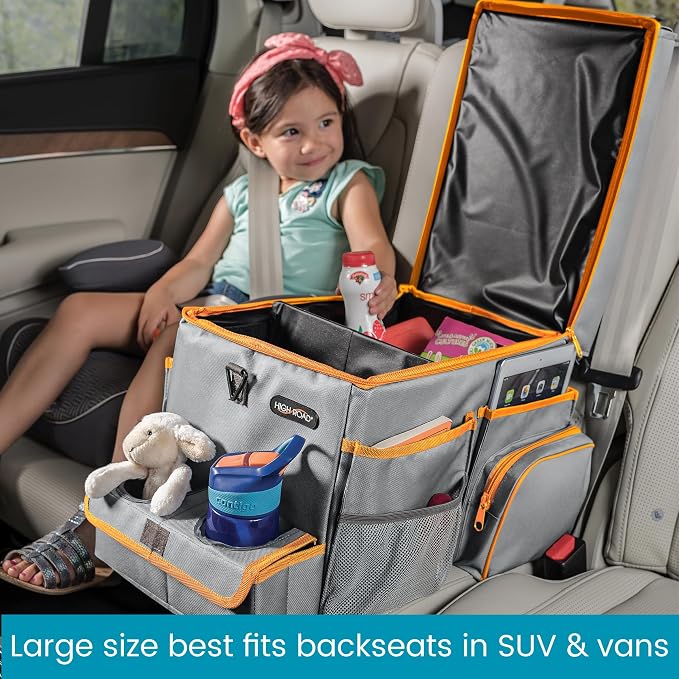 High Road Front Seat Organizer with Tray and Cup Holders | Car Office Organizer With File and Laptop Storage Compartment, Car Desk Top, Cup Holders and 8 Storage Pockets - Image 7