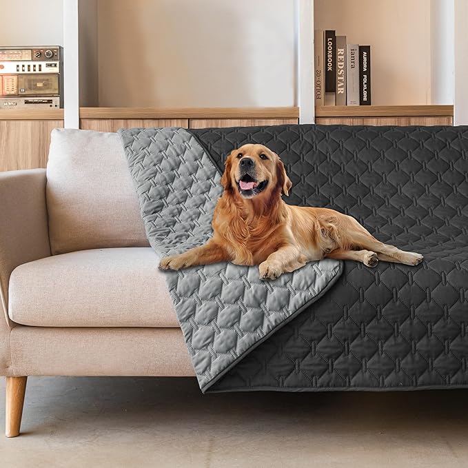 gogobunny 100% Double Sided Waterproof Dog Blanket Soft Pet Bed Cover Reversible Protect Furniture Couch Sofa Car for Puppy Large Dog Cat (Dark Charcoal/Light Charcoal, 68x82 Inch (Pack of 1)) by gogobunny