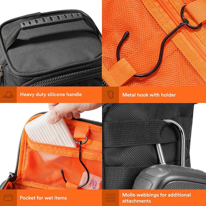 Fitdom Tactical Hanging Toiletry Bag for Men, Travel Dopp Kit Organizer | Water Resistant 1680D Fabric with MOLLE Webbing, Hanging Hook & 4 Compartments for Shaving, Grooming, Gym & Camping Gear - Image 4