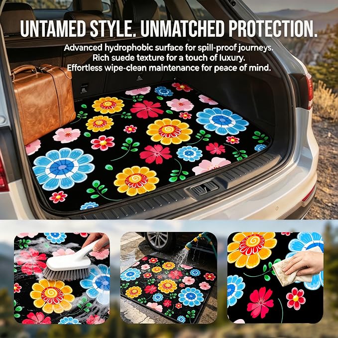 Universal Car Trunk Mat 29" x 39",Multicolor Floral,Butterfly Etc,Anti-Slip Easy to Clean, Trunk Protective Mat, Sporty Vehicle Interior Accessories Suitable for Most Car Models. - Image 3