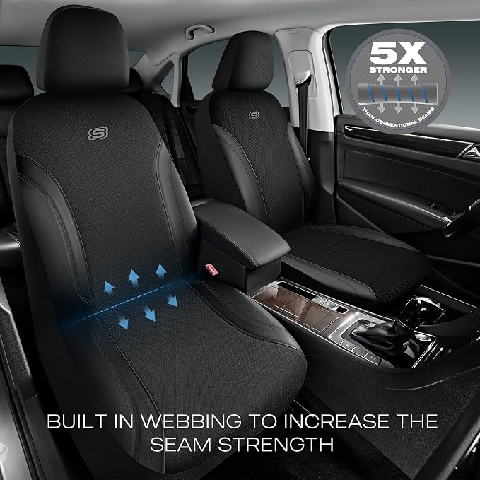Skechers Car Seat Covers, Work Leather Seat Covers 5-Times Stronger Built-in Webbing, Oxford Fabric Seat Cover Full Sets, Airbag Compatible, Automotive Comfort for Cars, Trucks, SUVs,Black - Image 4