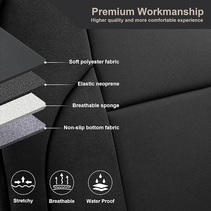GIANT PANDA Neoprene Seat Covers for Jeep Wrangler JK 4-Door (2011-2012), Neoprene UV&Waterproof, Foam Padded, Front & Rear Seat Covers(Black) - Image 5