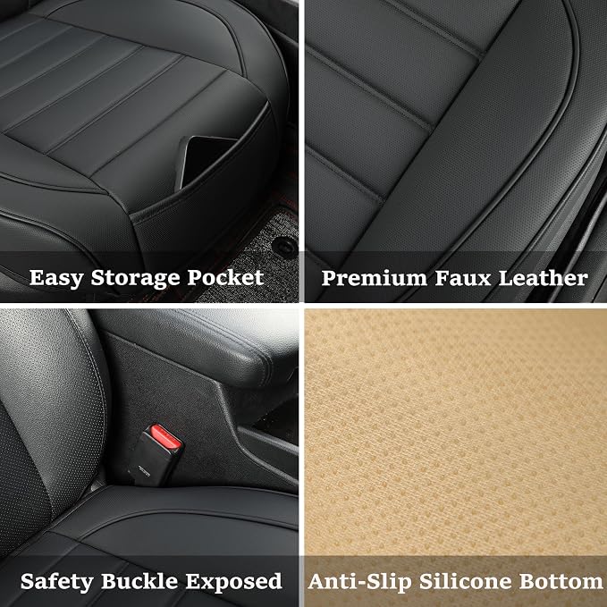 2 Pack Leather Front Car Seat Covers,Bottom Seat Covers for Cars,Driver Car Seat Cover,Luxury Seat Protectors,Waterproof,Full Wrap,for Most Vehicles,Sedan,Truck,SUV(Black) - Image 2