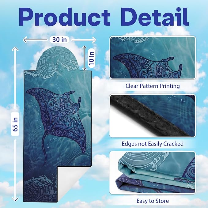 2 Pack Car Seat Towel Covers, Sweat-Proof Microfiber Seat Protectors for Gym, Running, Beach & Workout, Breathable Quick-Dry, Machine Washable, Coral Manta Ray Print, Universal Fit - Image 2