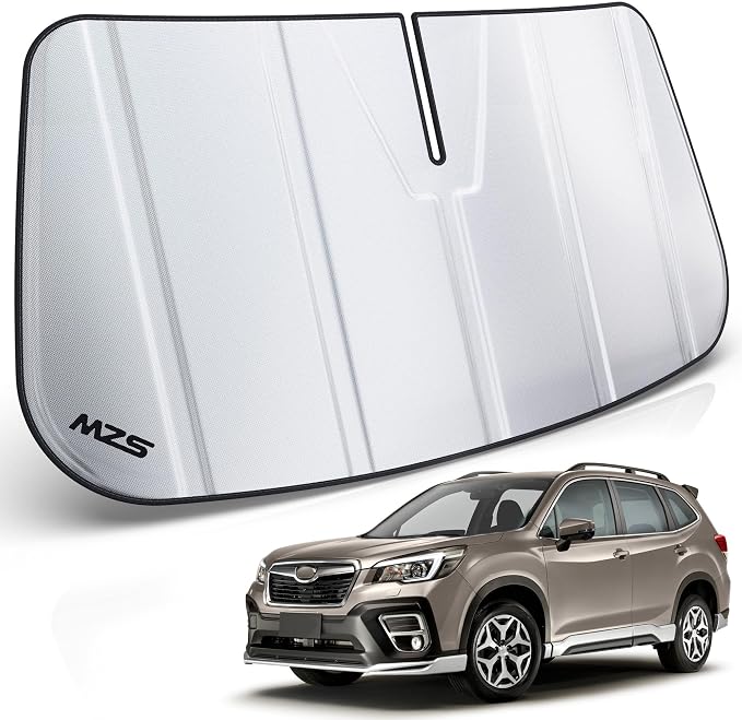 MZS Windshield Sun Shade Compatible with Forester 2019-2025 | 6-Layer Heat Insulation, 99% UV Blocking, Keeps Interior Cool, Full Coverage Visor, Foldable Car Window Sunshade, Storage Bag by MZS