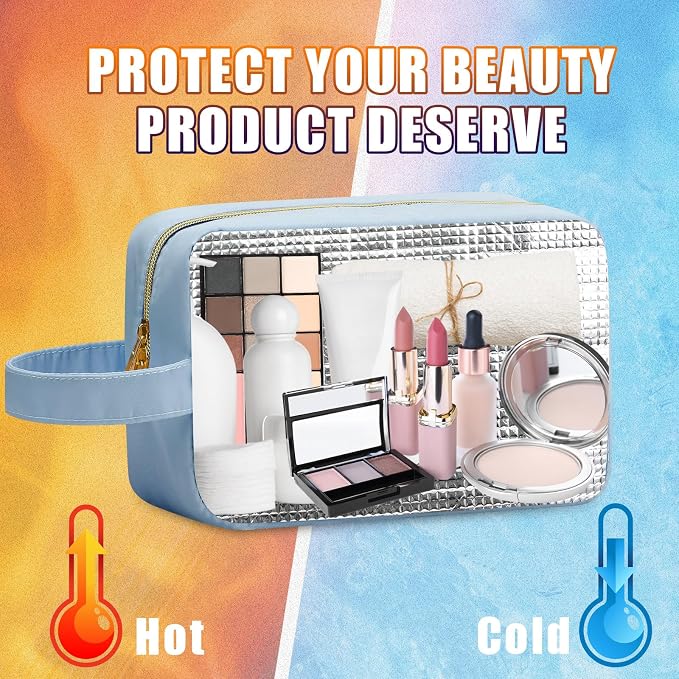 Kacctyen Insulated Makeup Bag for Car Women Cosmetics Bag Heat-resistant Travel Makeup Organizer Waterproof Skincare Case from Melting Freezing Winter Valentines Gift for Women(Medium,Portable,Blue) - Image 4
