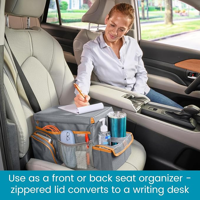 High Road CarHop Car Caddy Organizer with Tray, Trip Cooler and Cup Holder | Middle Seat Organizer for Kids Toys and Snacks in the Backseat and Passenger Seat Car Snack Organizer for Drivers - Image 6