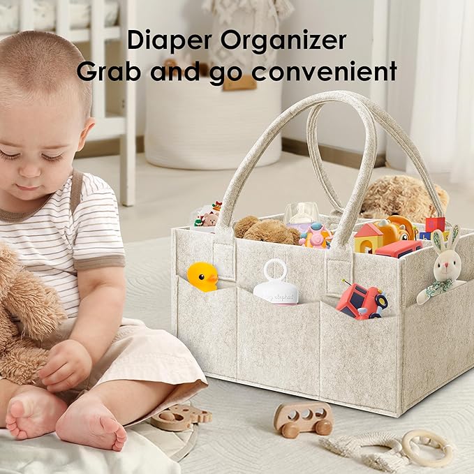 HIPHOP PANDA 2-Pack Diaper Caddy Organizer - Newborn Essentials Baby Registry Must Haves - Sturdy Nursery Storage Bin & Portable Car Caddy for Diapers & Wipes - Grey/Oatmeal Gift Set - Image 4