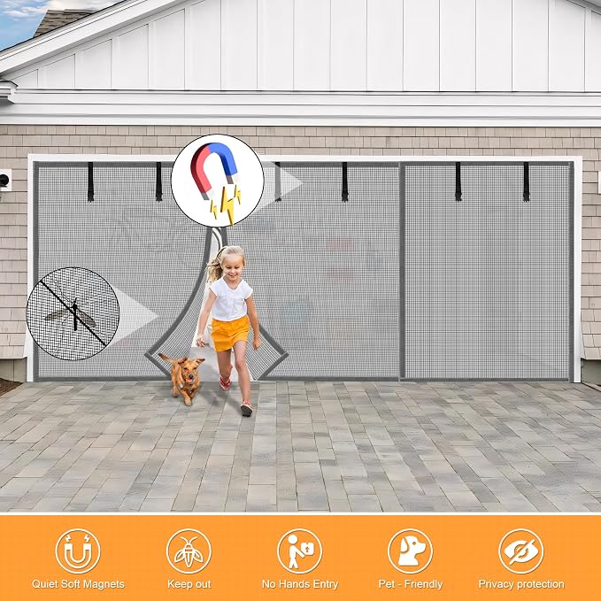 LIAMST Privacy Garage Door Screen Blackout for 1 Car Garage-10x9FT Privacy Silver Grey Heavy Duty Magnetic Garage Screen, Hands Free, Magnetic Privacy Garage Screen Door - Image 3