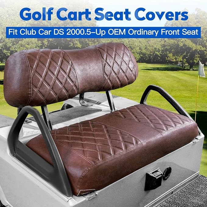 NOKINS Golf Cart Seat Covers 4 Piece Fits Club Car DS 2000.5-Up | Front and Rear Seat Vinyl Covers, Golf Cart Accessories, No Staples(Brown Brown 8438) - Image 2