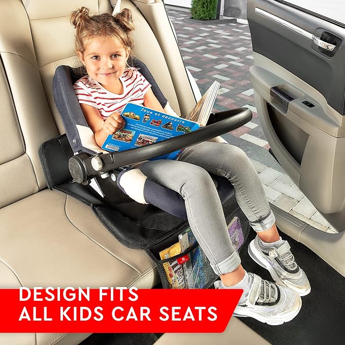 Helteko Car Seat Protector, 2 Pack Seat Protection Mat with Thick Padding, Durable Waterproof Fabric, Leather Reinforced Corners and Mesh Pockets - Image 3