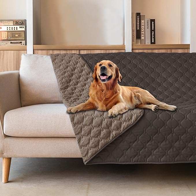 gogobunny 100% Double Sided Waterproof Dog Blanket Soft Pet Bed Cover Reversible Protect Furniture Couch Sofa Car for Puppy Large Dog Cat (Dark Coffee/Light Coffee, 52x82 Inch (Pack of 1)) by gogobunny