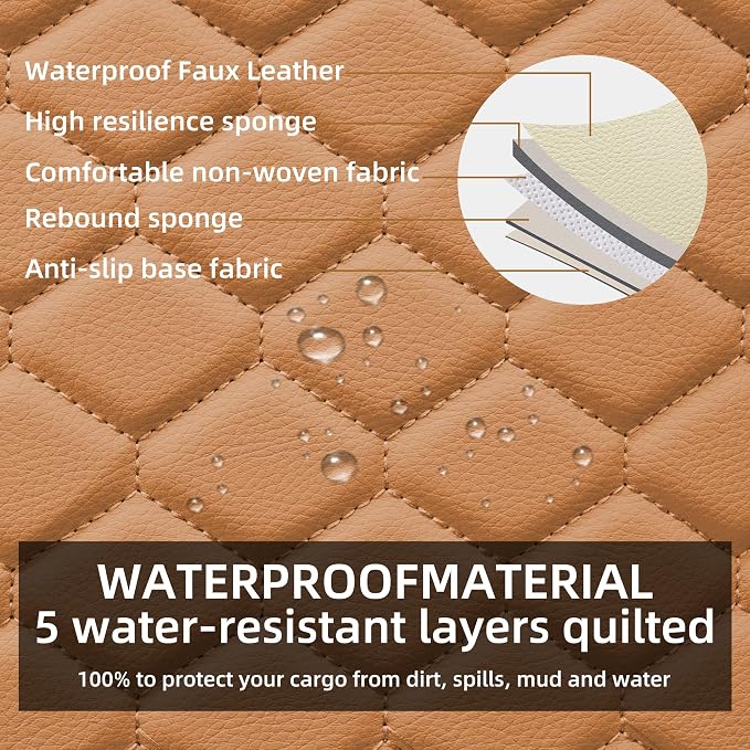 Elantrip Leather Car Seat Covers Front 2PC Waterproof Universal Cognac | Rich cognac diamond-quilted leather — luxury look, rugged waterproof durability - Image 4