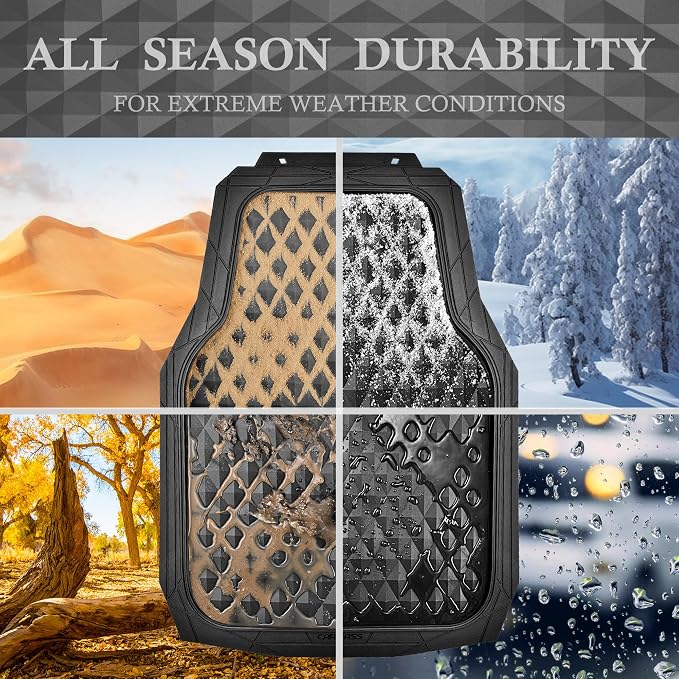 CAR PASS 3 Row Heavy Duty Rubber Car Mats, Deep-Dish All-Weather for 7 Seats 8 Seater 2nd & 3rd Floor Mats Waterproof Universal Trim Fit Liner Van,SUV,7 Passengers Vehicle,Automotive 3D Rhombus Black - Image 3