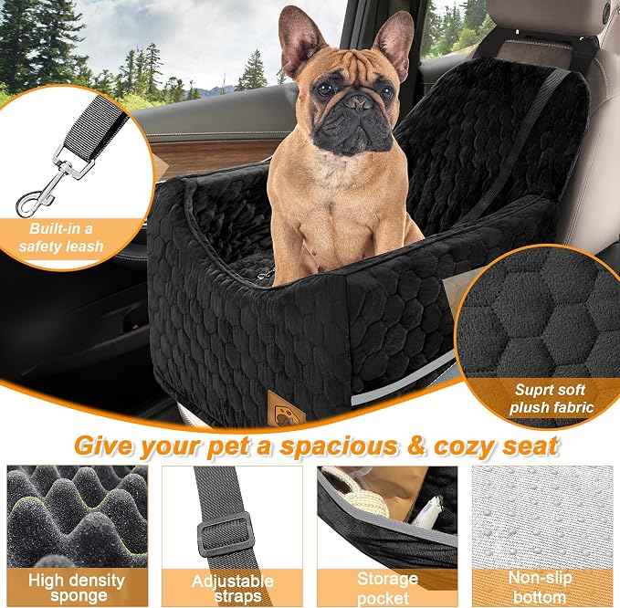 Dog Car Seat for Small/Medium Dogs, Memory Foam Dog Booster Seat, Travel Safety with Washable Removable Cover, Storage Pockets for Dogs up to 35 lbs(Black) - Image 3