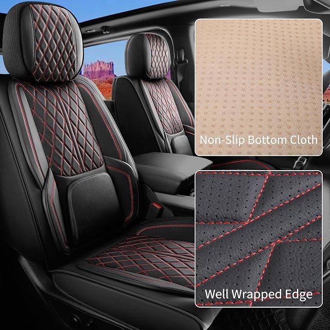 Car Seat Cover Custom Fit for Dodge Ram 1500 2500 3500 2002-2026 Faux Leather Seat Cover Set Compatible with Crew Quad Regular Cab Pickup Truck Cushions (Black & Blue, Front Seat) - Image 4