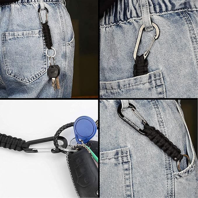 BRAVESHINE Paracord Keychain Carabiner Clip | D Ring Hanger Lanyard Hook | 7.3inch Long | for Stroller, Water Bottle, Key, Backpacks, Men, Women, Luggage, Car Seat Headrest, Fence, Bag Charms - Image 2
