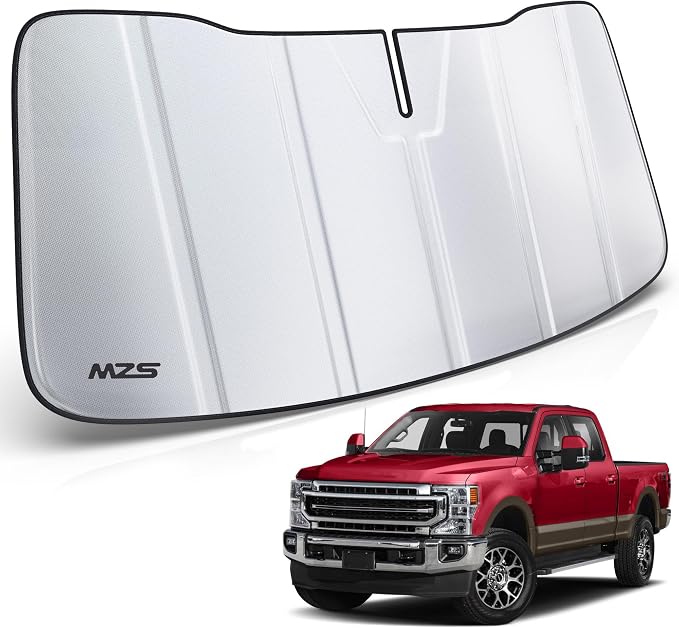 MZS Windshield Sun Shade for F250 F350 F550 2017-2022 / F450 2017-2020 | 6-Layer Heat Insulation, 99% UV Blocking, Keeps Interior Cool, Full Coverage Visor, Foldable Car Window Sunshade, Storage Bag by MZS