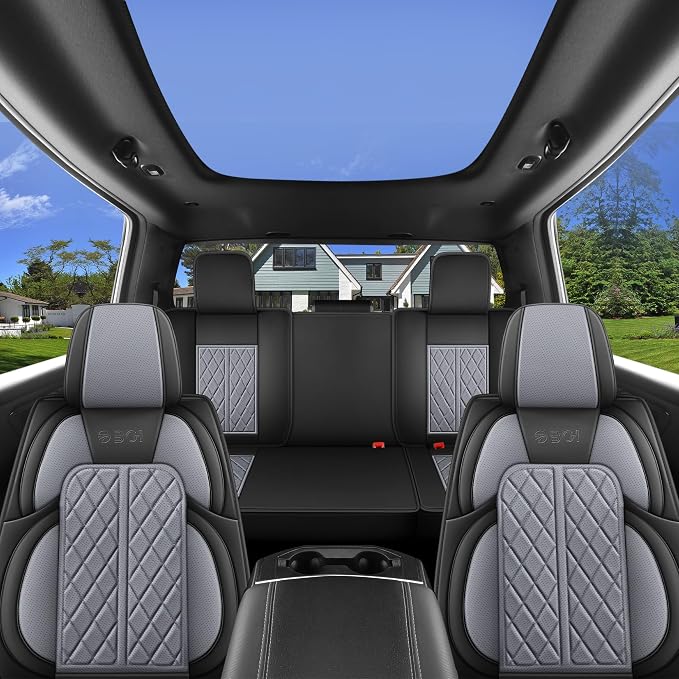 Car Seat Cover Custom Fit for Dodge Ram 1500 2500 3500 2002-2026 Faux Leather Seat Cover Set Compatible with Crew Quad Regular Cab Pickup Truck Cushions (Black & Grey, Front Seat) - Image 7