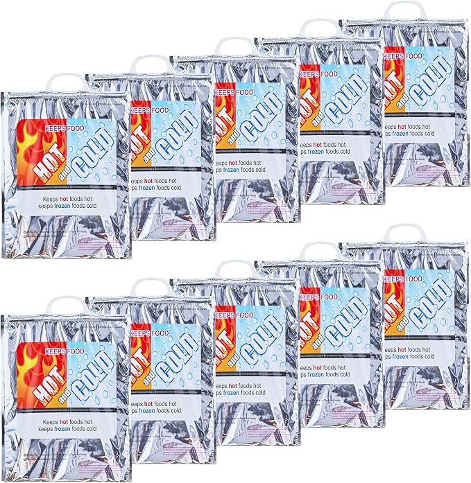 Superio Hot and Cold Insulated Bags for Food Delivery, Grocery Shopping Bags, Food Storage for Hot and Frozen Food for Travel, Disposable Cooler Bag, Reinforced Thermal Lunch Bag (10, 13.5"x17.5") by Superio