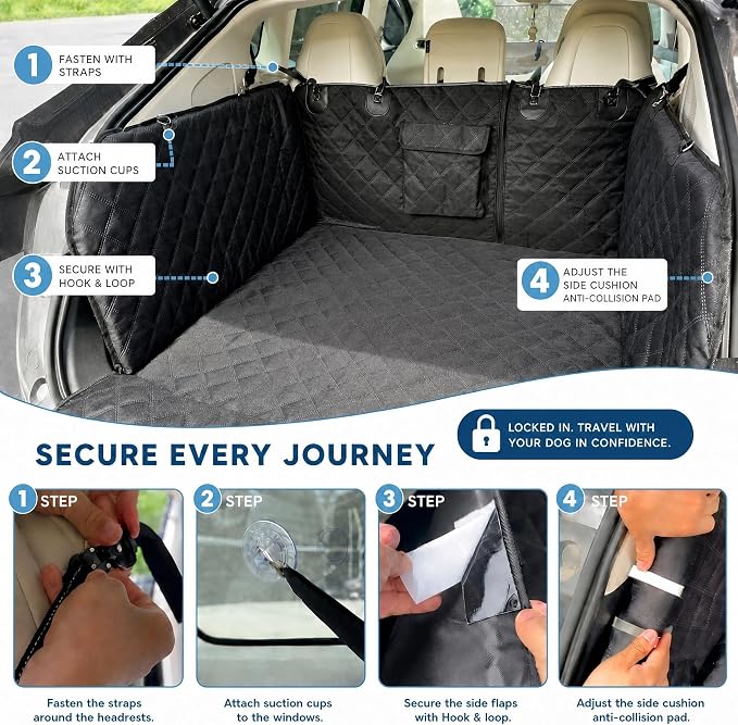 RYNVALE SUV Cargo Liner for Dogs, Full Coverage with Cushioned Sides | Heavy-Duty 900D Oxford, Heavy-Duty Straps & Zinc Alloy Buckle, 17.7" Side Flaps & 20" Bumper Flap, Waterproof Non-Slip, XL - Image 9