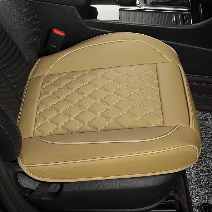 1 Pack Leather Front Car Seat Covers,Bottom Seat Covers for Cars,Driver Car Seat Cover,Luxury Seat Protectors,Waterproof,Full Wrap,for Most Vehicles,Sedan,Truck,SUV(Beige) - Image 5