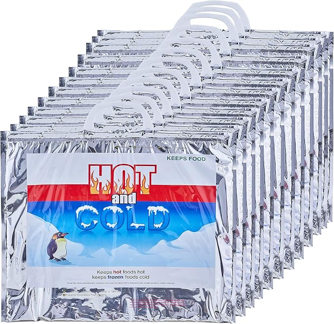 Superio Hot and Cold Insulated Bags for Food Delivery, Grocery Shopping Bags, Food Storage for Hot and Frozen Food for Travel, Disposable Cooler Bag, Reinforced Thermal Lunch Bag (12, 15.5"x13") by Superio