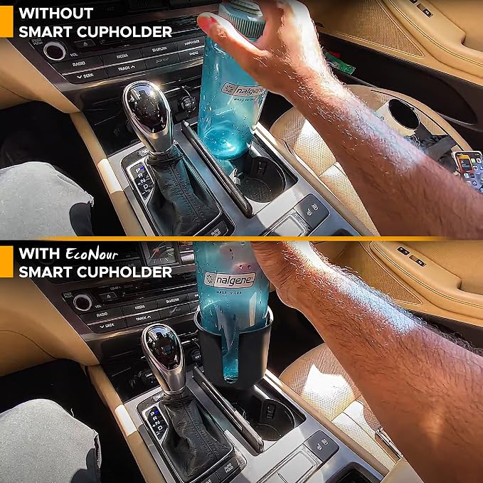 EcoNour Car Cup Holder Expander | Fits 32/40 oz Hydro Flasks | Yeti, Nalgene & Large Bottles up to 3.8" | Universal Cup Adapter for Cars with 3.2" Holders – Black - Image 8