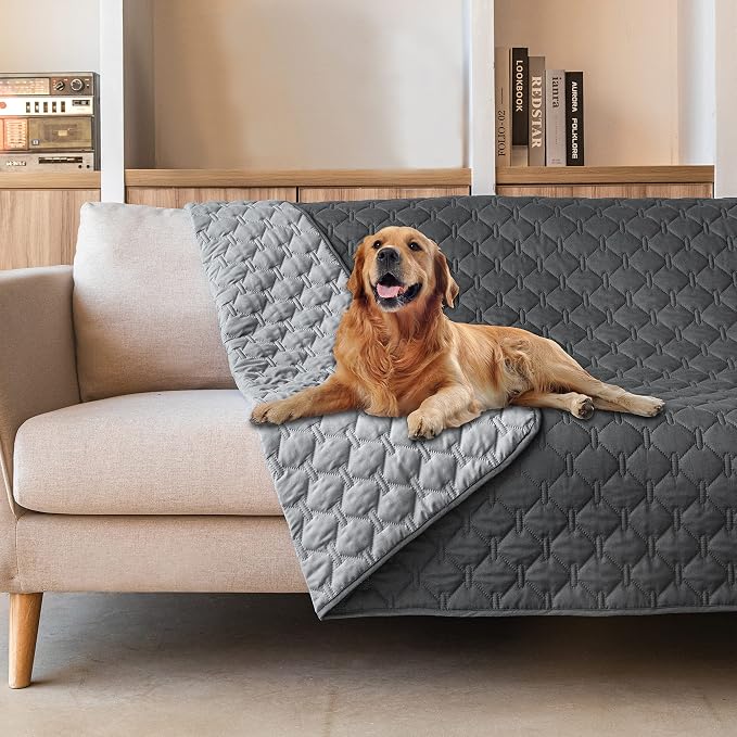 gogobunny 100% Double-Sided Waterproof Dog Bed Cover Pet Blanket Sofa Couch Furniture Protector for Puppy Large Dog Cat, Reversible (82x120 Inch (Pack of 1), Dark Grey/Light Grey) by gogobunny