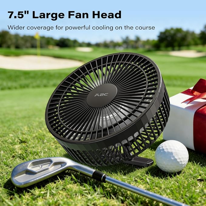 A2C Magnetic Rechargeable Fan for Golf Cart 7.5-Inch, Up to 28Hrs, 10000mAh | Battery Powered, Portable, 4 Speeds, Fits EZGO, Club Car, Yamaha Golf Cart Accessories Essentials Gifts for Men, Dad, Husband - Image 3