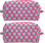 Checkered Makeup Bag for Purse, Small Cosmetic Pouch,Magenta Green,2 Pack | Cute Zipper Makeup Organizer for Women, Travel Essentials, Toiletries, Makeup Brushes, Beauty Accessories&Bridesmaid Gifts by PAZIMIIK