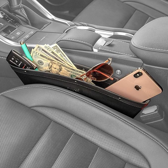 Lusso Gear Car Seat Gap Organizer - Pack of 2 - Prevents Items Falling & Seat Gap Filler - Universal Fit 0.5"-2" Slots & Automotive Use - Easy Clean Design for Auto Accessories - Gray Faux Leather - Image 2