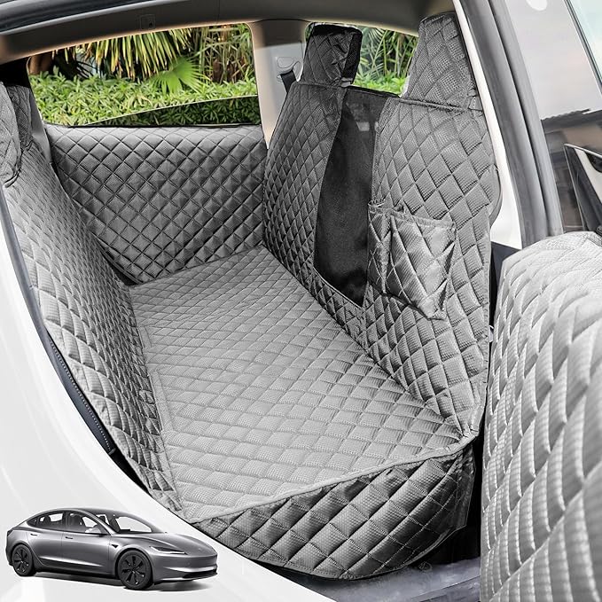 PETICON Dog Seat Cover for Tesla Model 3 & Y Back Seat + 2 Door Protectors | Waterproof Dog Hammock with Mesh Window Keeps Seats Pristine, Includes Headrest & Door Protection from Scratches and Scuffs by PETICON