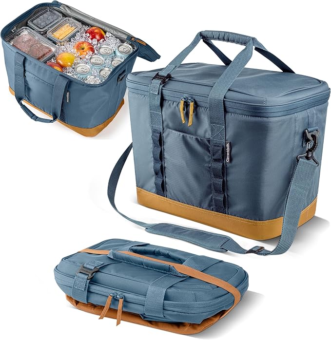 CleverMade Pacifica Collapsible Cooler Bag, Large Travel Cooler, Ocean | Keep Drinks Cold and Pack Light | A Reinforced Base, Storage Pocket, Bottle Opener, and Shoulder Strap Add Outdoor Utility by CleverMade