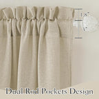 RYB HOME Semi Sheer Curtains 72 inches Long for Bedroom | Linen Textured Sheer, Light Filtering, Privacy Semi transparent, Rod Pocket Drapes, Beige, W52 x L72, 2 Pcs - Image 2