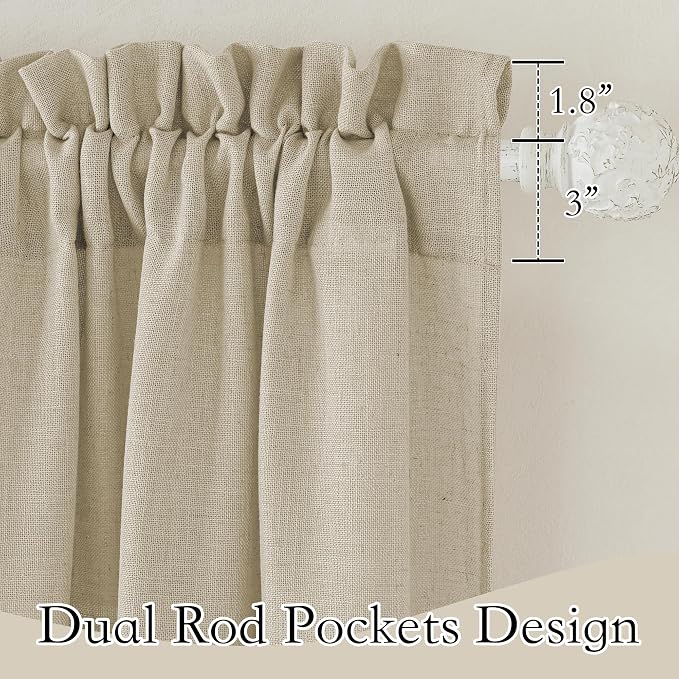 RYB HOME Sheer Curtains Linen Texture 95 inches Long for Living Room | Rod Pocket, Linen Blend Fabric, Privacy Protected, Boho Panels, Beige, W52 x L95, 2 Panels - Image 2