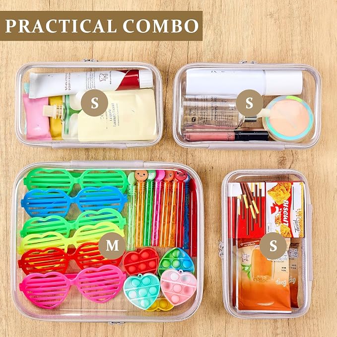 4 pcs Clear Zipper Pouches,Hard Shell Zipper Case, Toiletry Bag for Travel | CLear Diaper Bag, Toiletry Pouch, Travel Organizer, Cosmetic Bag,Toy Storage Bins (M+3S) (Gray) - Image 3