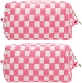 Checkered Makeup Bag for Purse, Small Travel Cosmetic Pouch,Pink,2 Pack | Cute Zipper Makeup Organizer for Women, Travel Essentials, Toiletries, Makeup Brushes, Beauty Accessories&Bridesmaid Gifts by PAZIMIIK