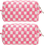 Checkered Makeup Bag for Purse, Small Travel Cosmetic Pouch,Pink,2 Pack | Cute Zipper Makeup Organizer for Women, Travel Essentials, Toiletries, Makeup Brushes, Beauty Accessories&Bridesmaid Gifts by PAZIMIIK
