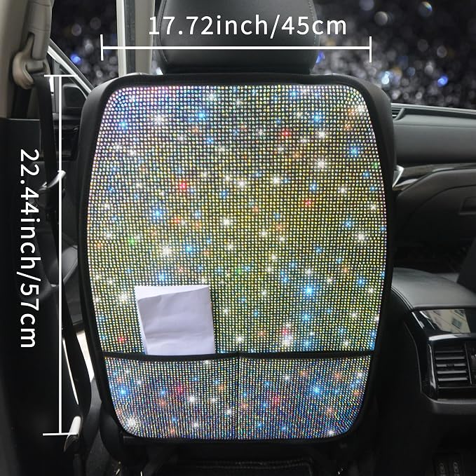 Diamond Bling Car Seat Kick Protectors with Storage – Sparkly Rhinestone Kick Mats, Universal Back Seat Cover for SUV, Crystal Auto Accessories for Stylish Moms Color 2pcs - Image 3