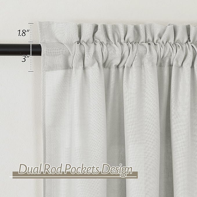 RYB HOME Bathroom Curtains Over Sink - Thick Flax Linen Semi Sheer Vertical Drapes Living Room Camper Curtain Privacy Protect Window Drapes Light Filters W 52 x L 36 inch, Light Grey, 2 Pack - Image 2