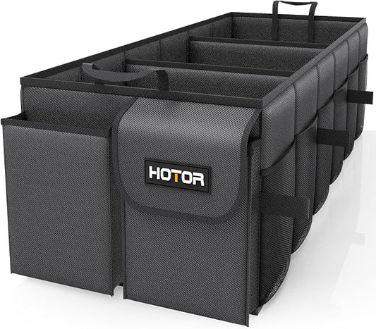 HOTOR Trunk Organizer - Foldable Car Organizer for SUVs & Sedans Storage | Sturdy Car Organization for Men & Women, Car Accessories, Tools, Sundries, Black, 3 Compartments, 31.9" x 12.6" x 10.6" by HOTOR