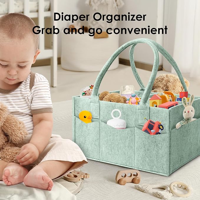 HIPHOP PANDA 2-Pack Diaper Caddy Organizer - Nursery Storage Bin & Car Organizer for Diapers, Wipes, and Baby Essentials - Dual-Color Solid Set (Green/Oatmeal), Regular Size - Image 4