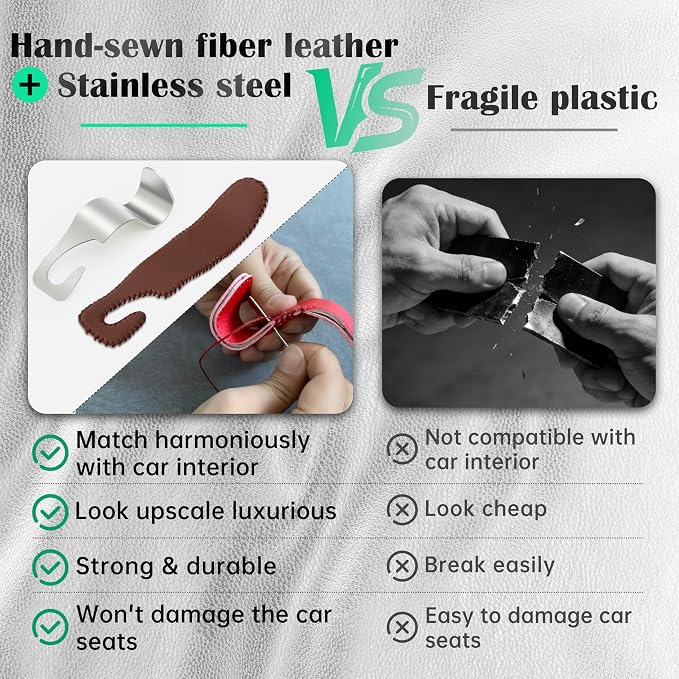 Car Seat Headrest Hook 55lb Heavy Duty Metal Hanger with Leather for Bags | Universal Fit car SUV Truck, Premium Microfiber Leather, Metal Core, Hang Purses Groceries Handbag Backpack, 2 Pack Brown - Image 5