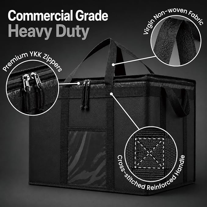 NZ home PRO Large Insulated Food Delivery Bag (2XL, Gray, 1 Pack) | Thermal bag, For cold & hot food, Water-resistant, Portable cooler, Soft sided catering tote, Grocery bag with zippered top - Image 7