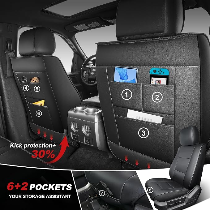 TTX LIGHTING Custom Fit Front Seat Cover for Ford F150 2009-2026 | F250/F350/F450 2017-2026 Original Pattern | Full Coverage | Faux Leather | Easy Install | Waterproof | Pet-Friendly - Image 5